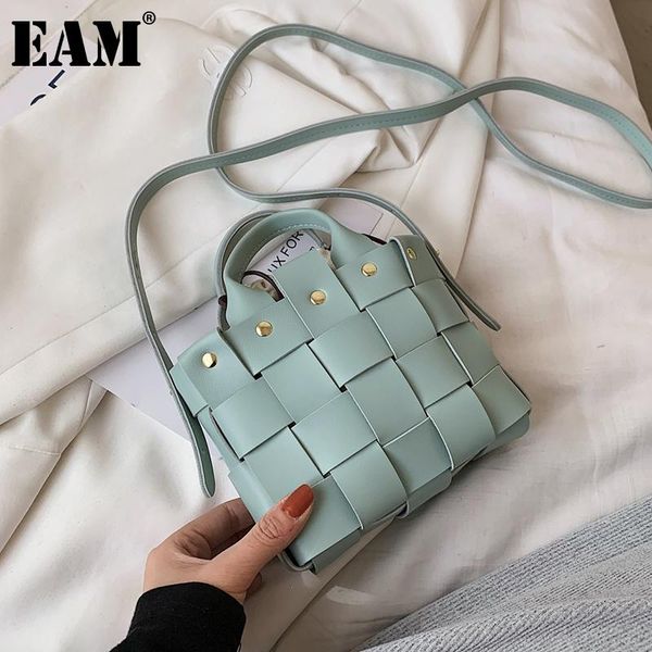 

evening bags [eam] women simple woven bucket bag rivet pu leather personality all-match crossbody shoulder fashion tide 2021 18a3660
