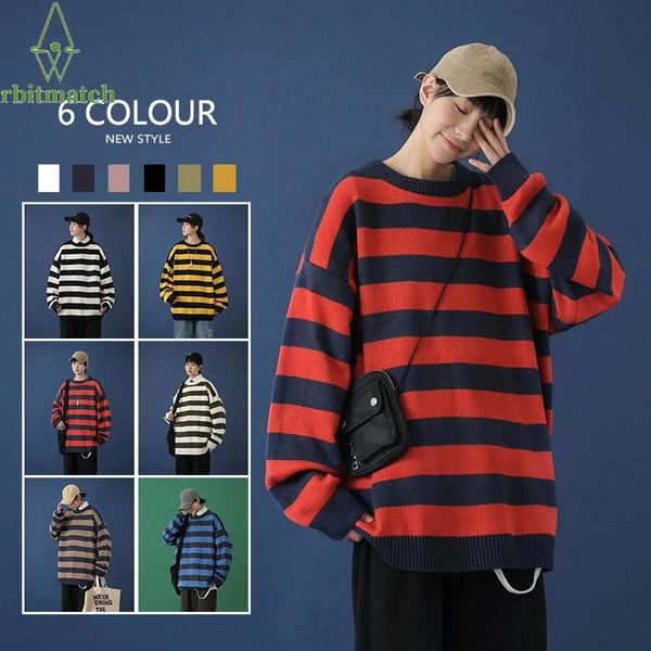 

men's sweaters stripe knitted sweater man autumn winter cotton hip hop streewear oversize men and women's pullover casual woman re, White;black
