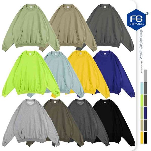 

fg menswear | 2021 autumn and winter new fashion brand 340g thin terry solid color off shoulder loose round neck sweater men, Black