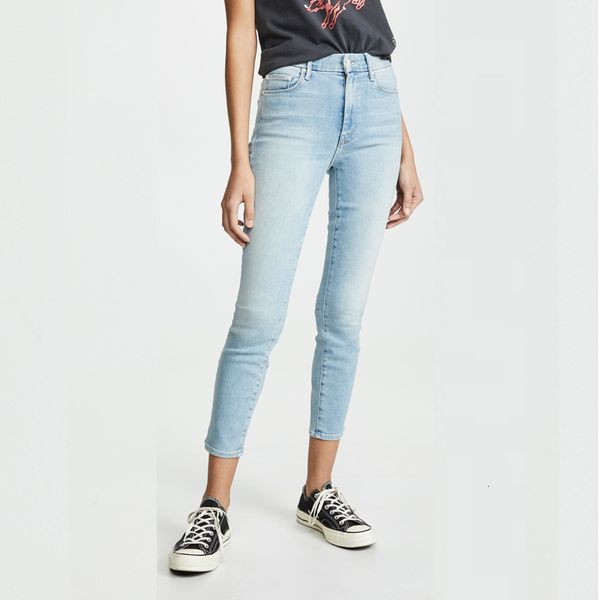 

women's jeans women light blue mid-waist elasticity slim pants 6aws