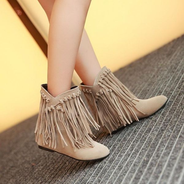 

arrivals women booties round toe casual and versatile tassel short boots plus size 43 fashion 4 colors available, Black