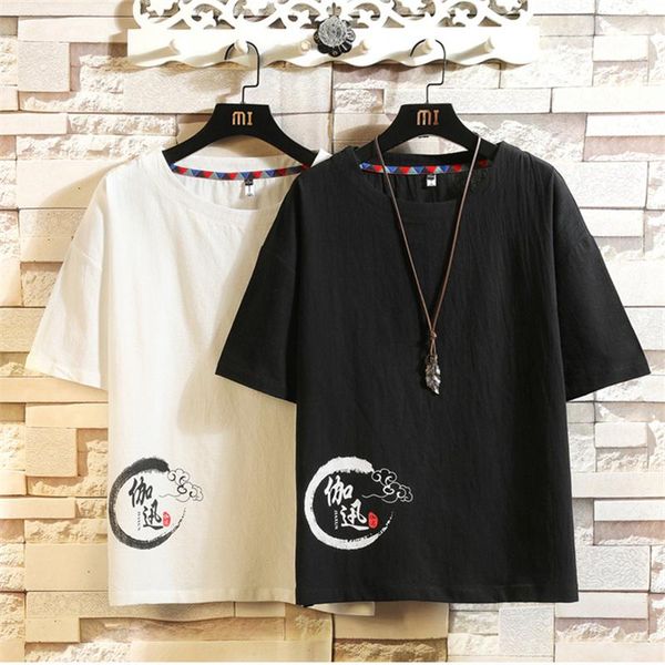 

men's t-shirts nice japanese harajuku streetwear urban style short sleeve t shirts hip hop casual cotton linen male anime tshirts summe, White;black