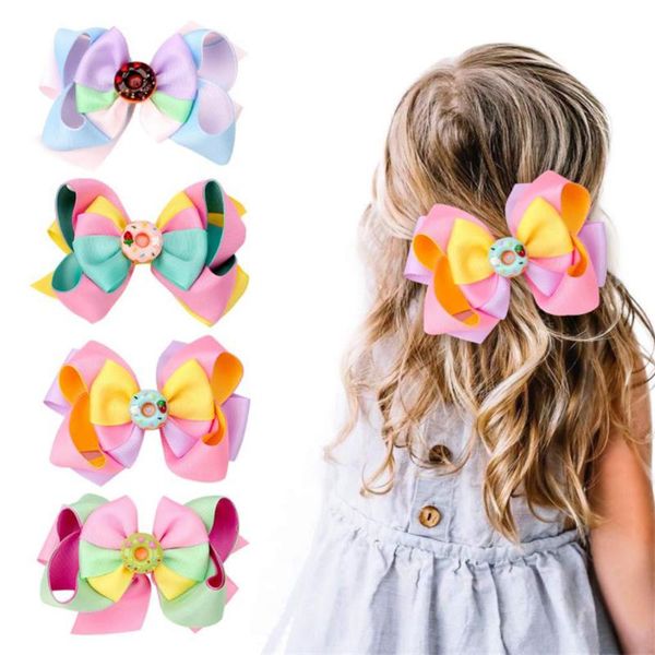 

hair accessories 10pcs/lot 4.5'' big bow clip headwear girls cute cartoon donut hairpins kids clips barrette children, Slivery;white