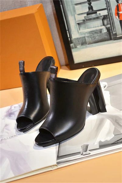 

sandal designer summer high heels go out one line slippers horseshoe fashion style open toe versatile women's shoes 186, Black