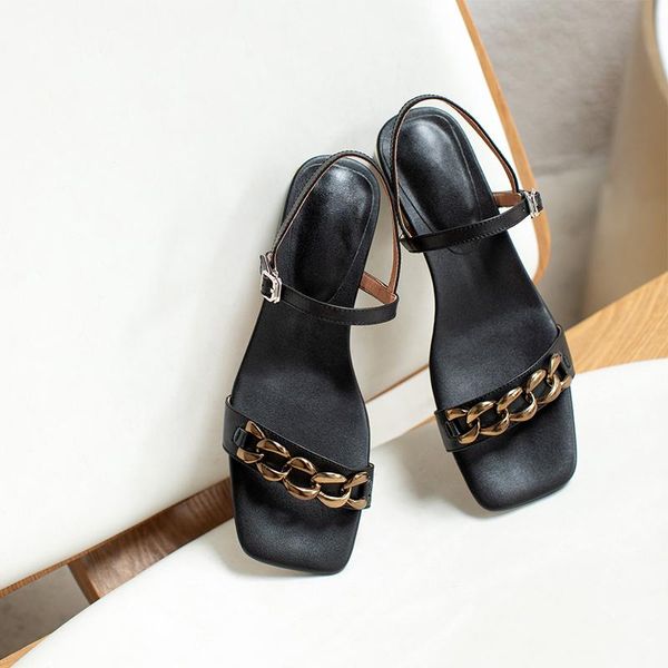 

sandals genuine leather concise design women summer est thick heels shoes woman fashion casial basic female, Black