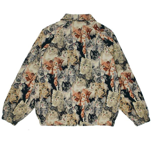 

men's jackets aolamegs jacket men cute cat painting printed zipper coat autumn loose casual retro cool hip hop style outwear couple str, Black;brown