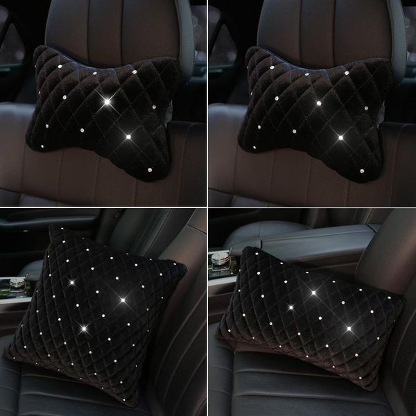 

seat cushions bling rhinestone car neck pillow winter plush crystal auto headrest waist supports cover accessories