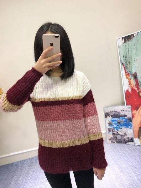 

women's sweaters coloured block jumper tonia fancy knit with wide multicoloured stripes button shoulder, White;black