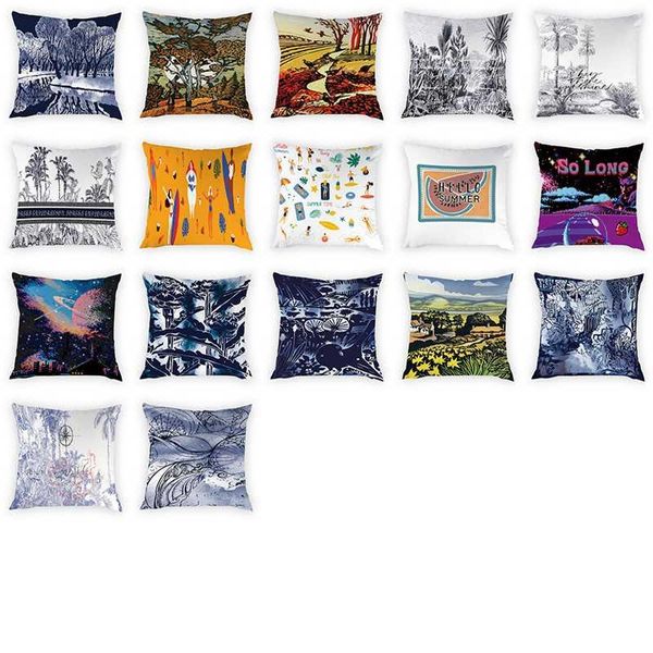 

cushion/decorative pillow oil painting landscape cover decorative polyester floral peach skin sofa car seat throw case cushion 45x45cm