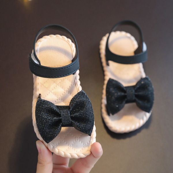 

summer girls sandals toddler infant kids baby party princess shoes children girls sandals 2021 bowknot beach childrens shoes, Black;grey