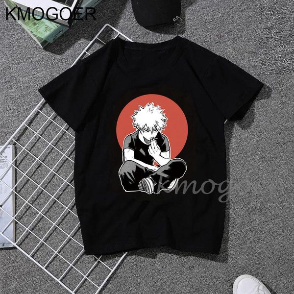 

men's t-shirts summer katsuki bakugo eating fries t-shirt men my hero academia shirt boku no japanese anime kawaii, White;black
