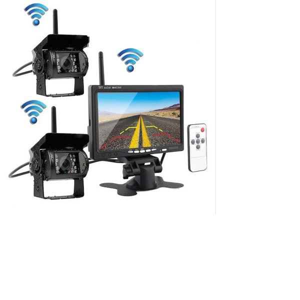 

car rear view cameras& parking sensors wireless dual backup cameras assistance night vision waterproof camera + 7" monitor for rv truck