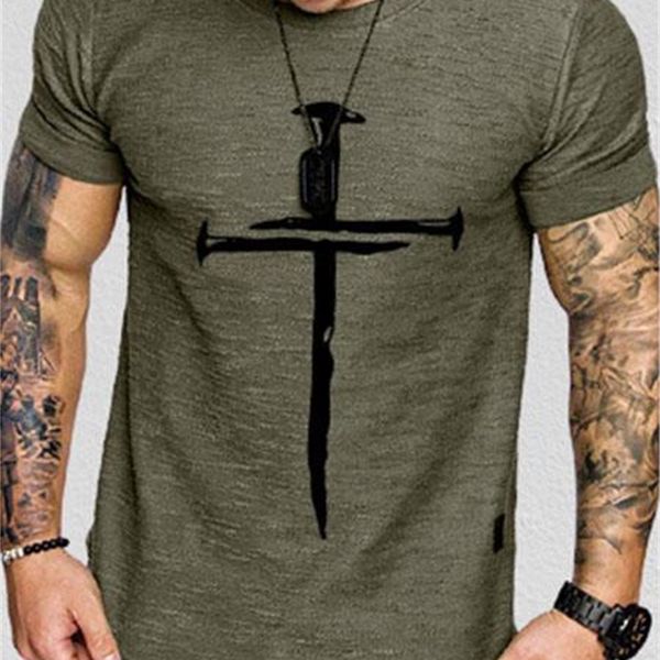 

men's t shirt 2021 spring jesus cross prined round ne shor sleeve, White;black