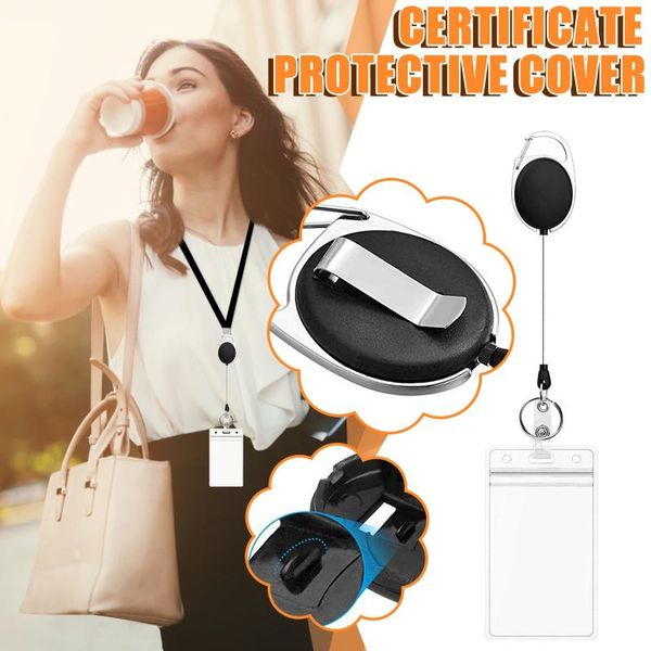 

storage bags waterproof transparent id card holder z inc alloy easy-pull retractable buckle badge accessories 2021 sale