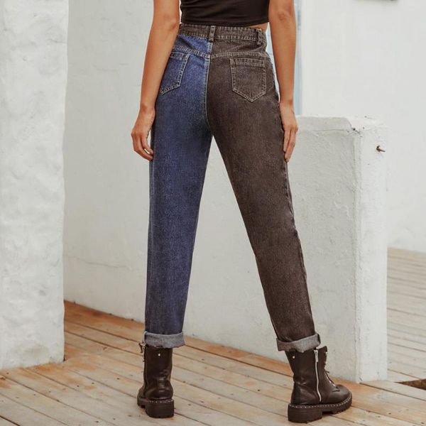 

women's jeans high waist denim black blue two tone ladies straight casual street wear fashion y2k pants