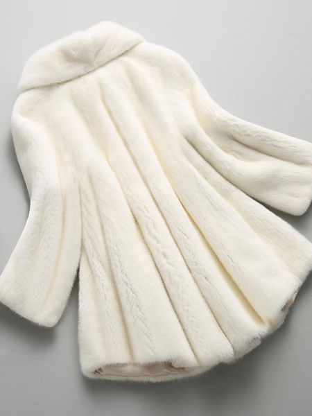 

women's fur & faux real mink coat women jacket winter outwear white, Black