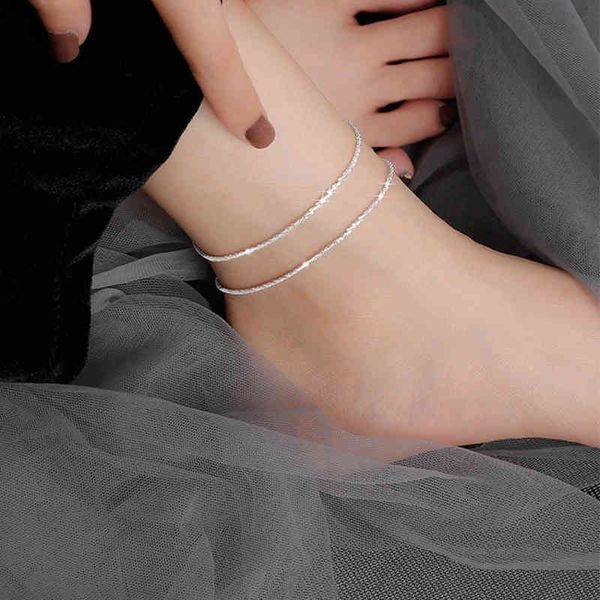 Semplice sottile timbrato argento placcato catene lucide cavigliera per le donne ragazze fascino partito braccialetto gioielli Tobillera intero