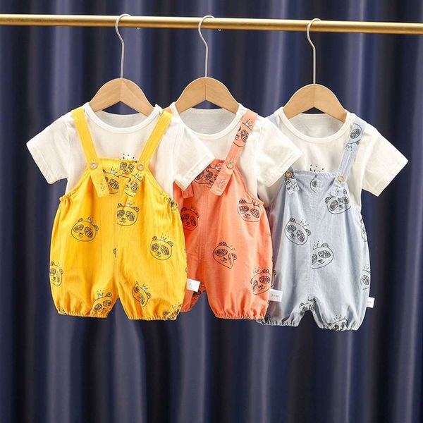 

summer manyin cute cartoon strap suit for boys and girls, White