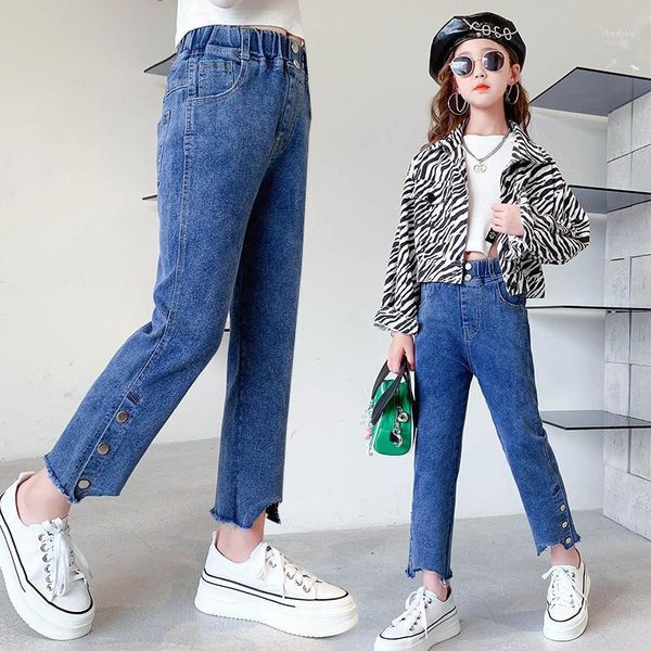 Jeans Fashion Kids Girls Primavera Autunno Bambini Skinny Adolescenti Pantaloni in denim Pantaloni di colore blu per 4-14 anni