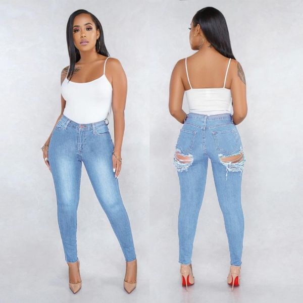 

women's pants & capris fashion women jeans denim hole female high waist stretch slim pencil trousers elegant lady, Black;white