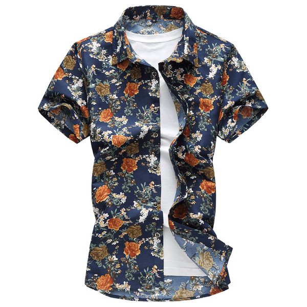 

big size flower print shirt vintage male shirts dinner party wear spring summer men thin cotton short sleeve boys blouse, White;black