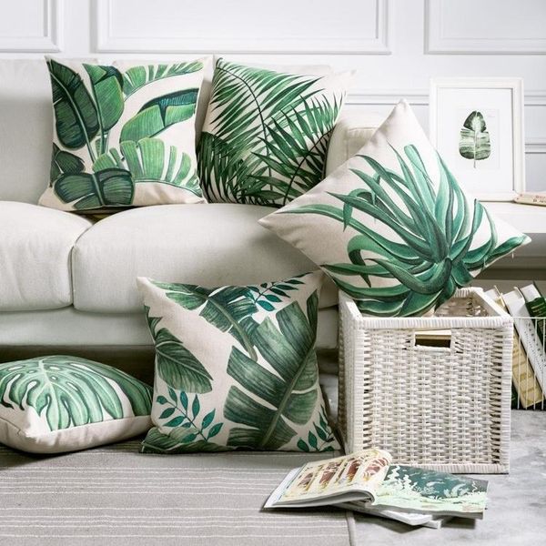 

pillow case green leaves tropical plants cushion cover home decor throw pillows decorative pillowcase pillowsham