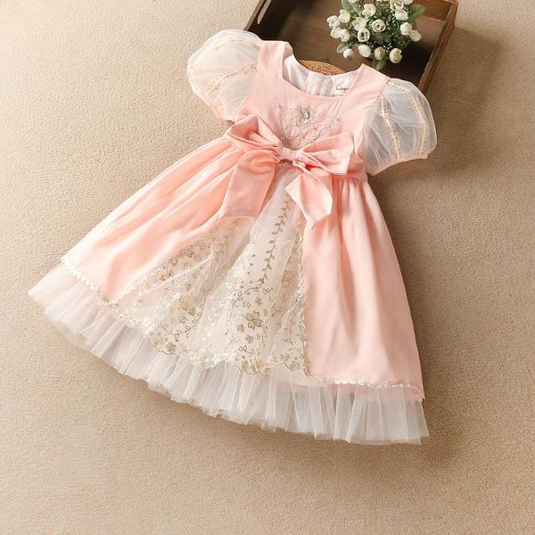 

girl's dresses 2021 summer girls bow flower embroidery tulle princess dress wholesale children clothing, Red;yellow