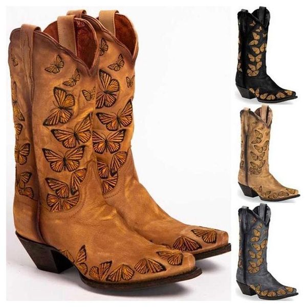 

boots women's butterfly embroidery western, Black
