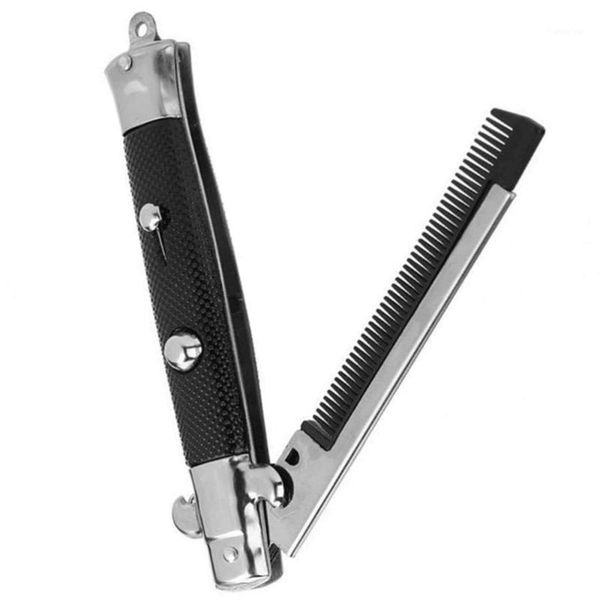 

1pc foldable metal spring comb handle portable pocket for men (random pattern)1, Silver