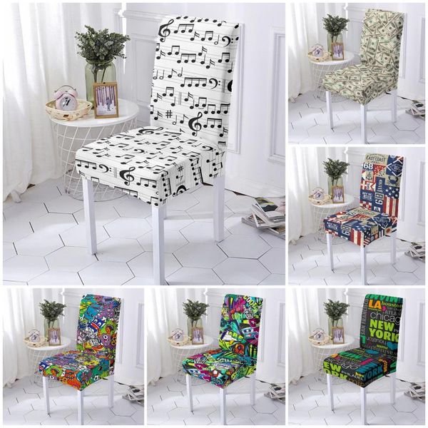 

graffiti pattern chair cover spandex stretch cartoon style slipcover kitchen seat case furniture covers home decor