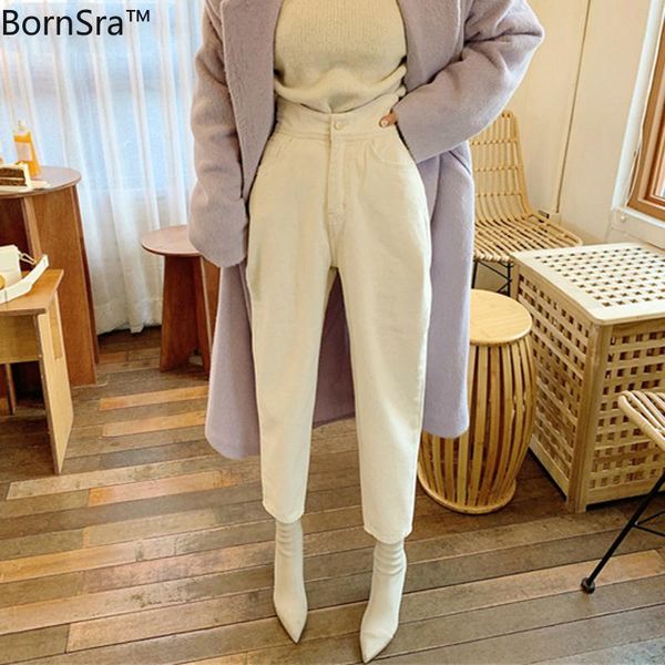 

women's jeans bornsra women wide leg pants fashion casual high waist loose white denim female buttons trousers spring 2021, Blue