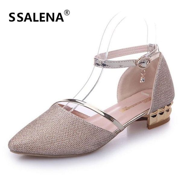 

dress shoes women pointed toe wedding sandals female bling buckle strap party ladies mid heel shallow elegant footwear 60719, Black