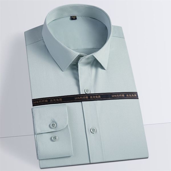 

men's classic long sleeve silky bamboo-fiber shirt pocketless regular-fit comfortable soft stretchy non-iron solid dress shirts 210626, White;black