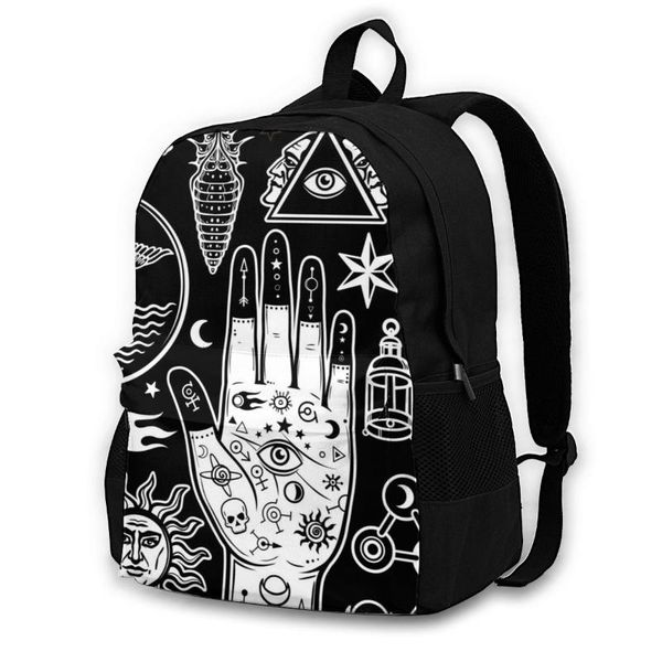 

backpack men women hands alchemical symbols mysticism occultism students high middle school bags for laptravel backpacks