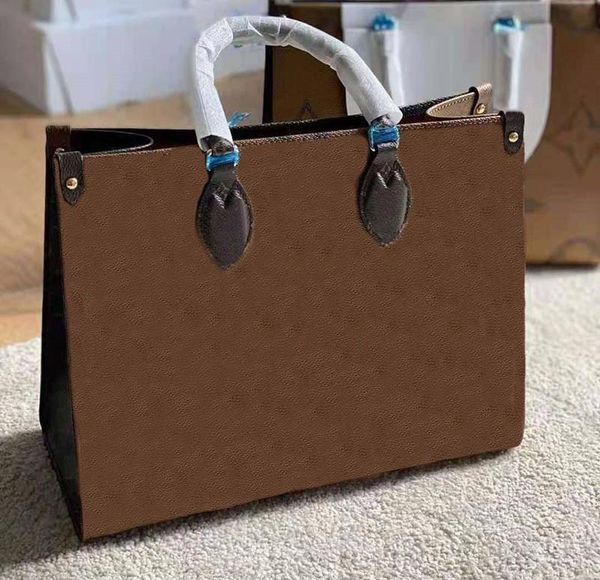 

fashion lady brown shopping bag luxury 3a classic brand leather canvas large capacity handbag