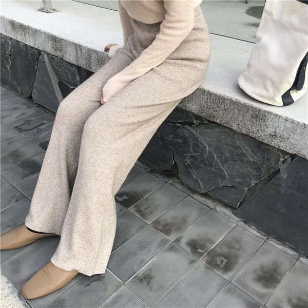 

women's pants & capris knitting wide trousers autumn 2021 high waist solid straight loose fashion oversize, Black;white