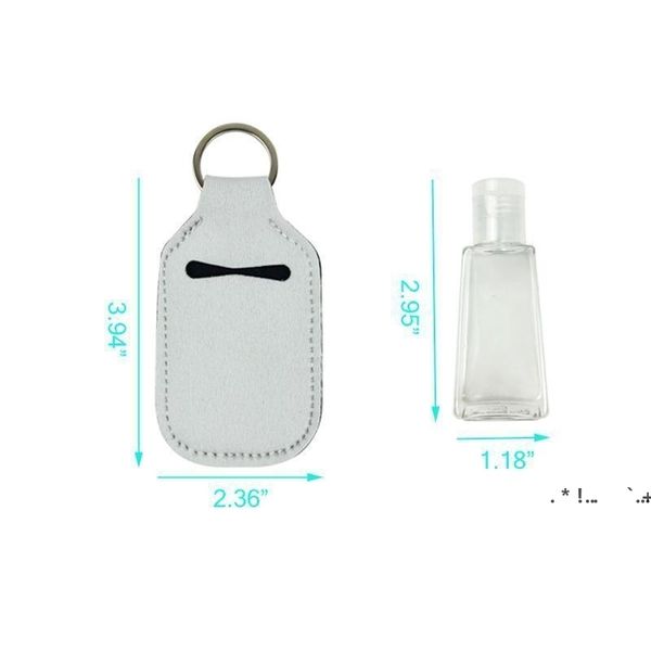 Newblank White Sublimation Party 30ml / 1oz Antibacteriano Hand Hand Tithers Keychain Sanitizer Suporte com garrafa vazia EWD6595