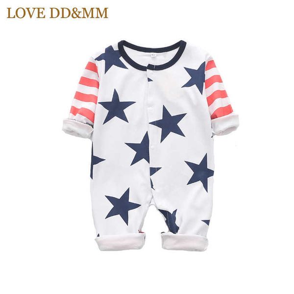 

love dd&mm kids baby romper alphanumeric sport long sleeved cotton jumpsuit vertical stripe mosaic baby climbing clothes 210715, Blue
