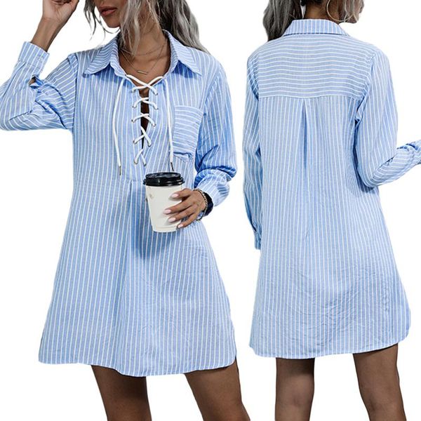

female shirts dress fashion ladies long sleeve lapel collar bandage straight short casual dresses for summer spring, Black;gray