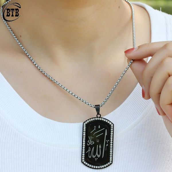 

pendant necklaces muslim 100% non-fading stainless steel rectangular scripture austrian crystal ladies necklace luxury jewelry wedding, Silver