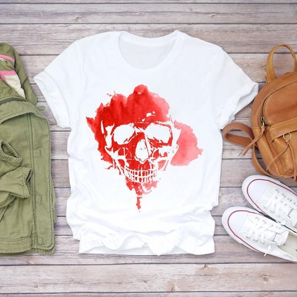 

men watercolor skull printing halloween mens print lady graphic ladies female tee, White;black