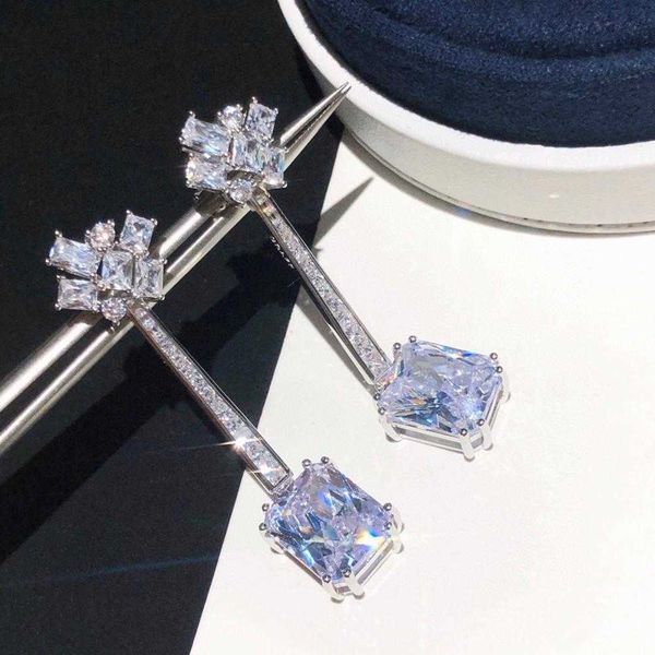 

fashion jewelry 925 sterling earrings white crystal tassel design tassel big earrings fashion party women jewelry, Golden