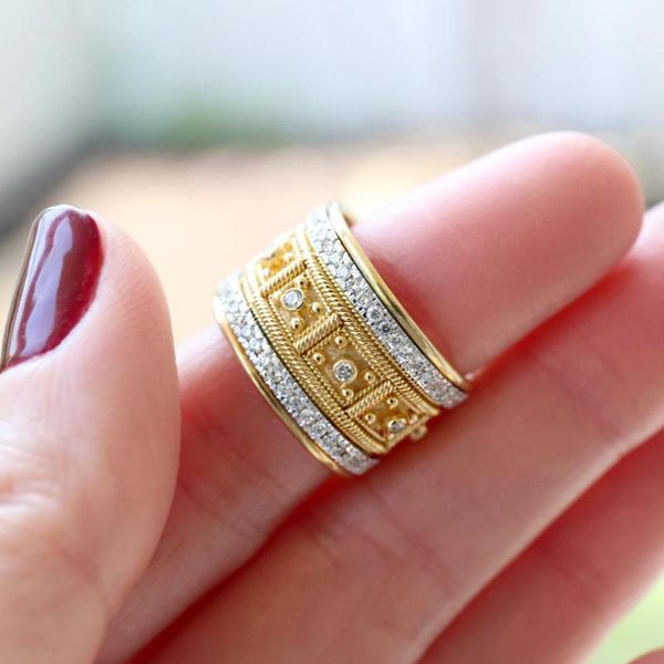

wedding rings temperament ethnic style men women's golden ring fashion neutral alloy full rhinestone zircon gold-plated anniversary gif, Slivery;golden