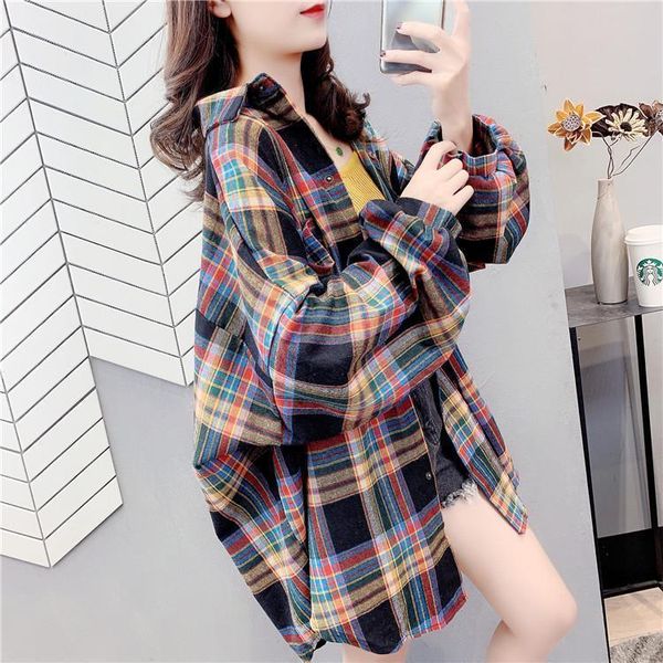

women's blouses & shirts check shirt retro 2021 spring long sleeve, White
