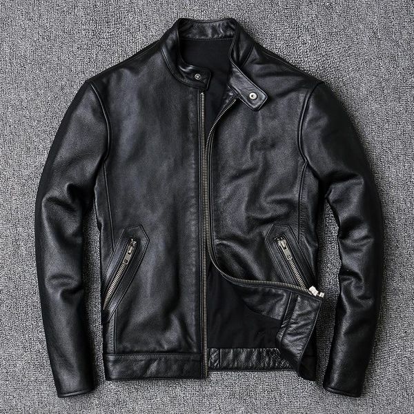 

men's leather & faux cowhide jackets 100% large size 4xl luxury genuine real cow jacket men motorcycle black slim short coat