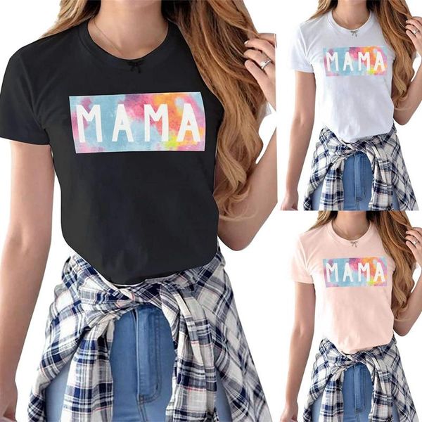 

carney women's mama letter pattern round neck short sleeve t-shirt, White