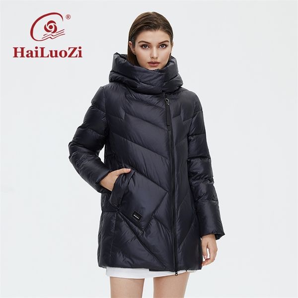 

hailuozi women's jacket short hooded slanted winter coat women fashion diagonal zipper female parka cotten outwear 6036 211216, Black