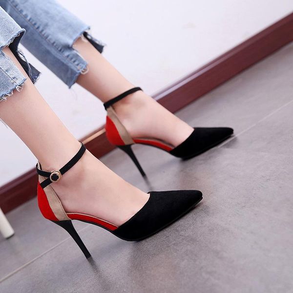 

2021 new concise elegant female high heels korean wild shallow mouth single shoes fashion middle hollow comfort work shoes, Black