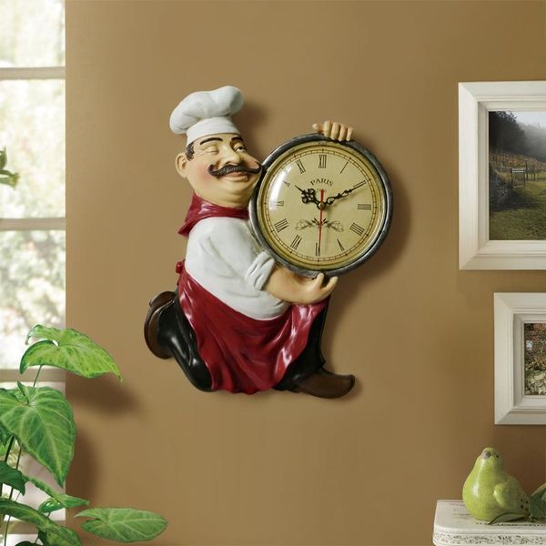 

clock home decoration resin chef statue mute quartz for living room kitchen decor hanging x4025 clocks wall