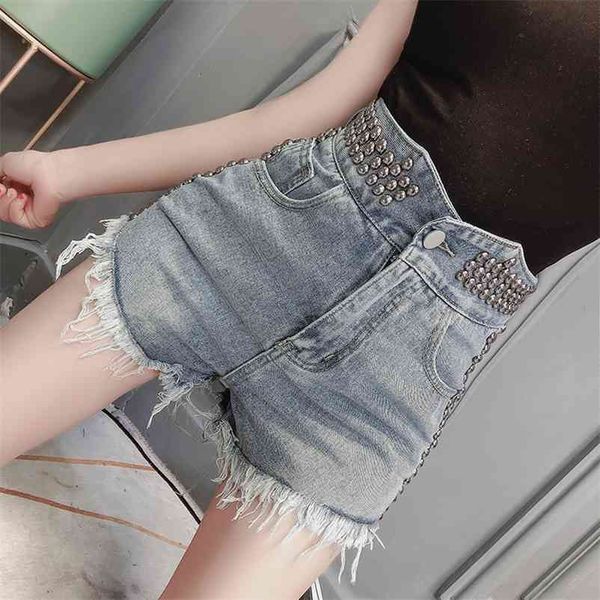 

denim shorts women's high-waisted slim all-match heavy industry 210525, White;black